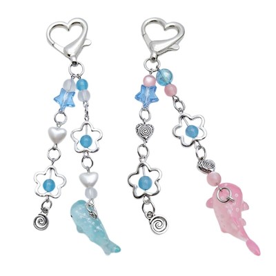 Women Star Whale Crystal Beaded Keyring Valentines Day Gift Bag Car Ornament