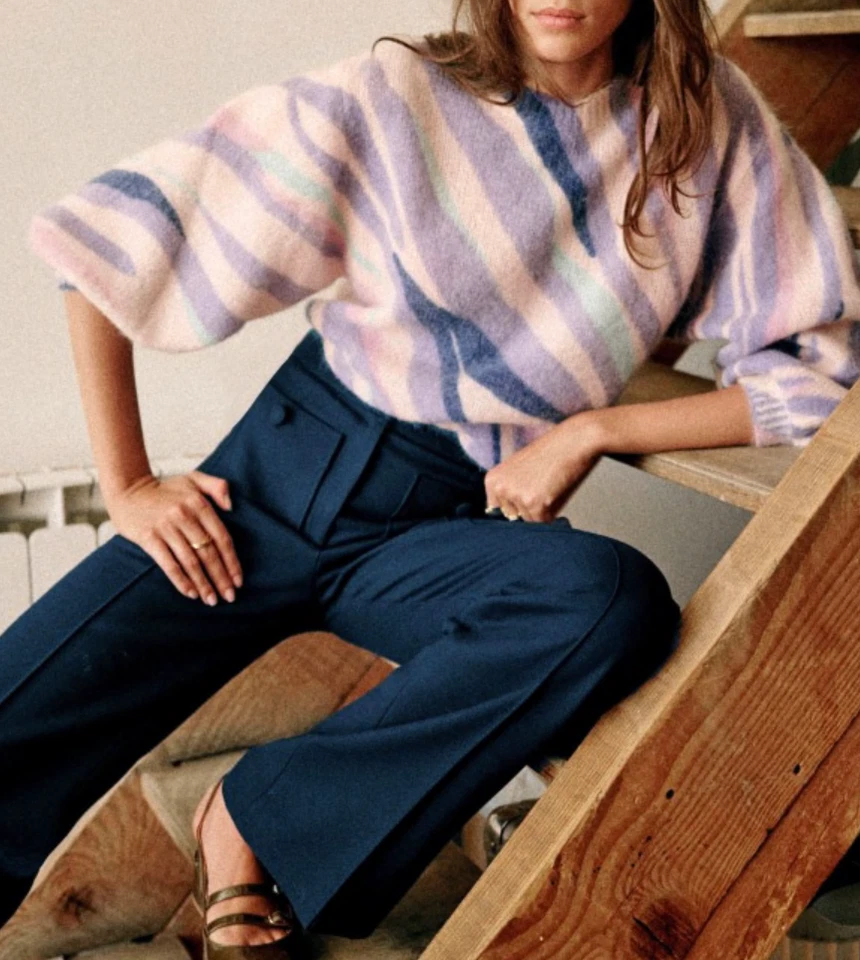 Jersey de ajedrez SEZANE cebra pastel talla XS original $135 NUEVO Foto 2 de 4