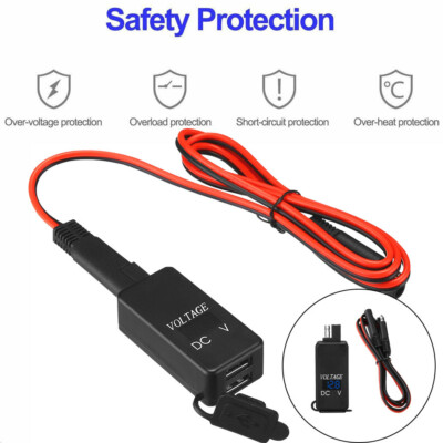 Motorcycle SAE to USB Cable Adapter QC3.0 Dual USB GPS Phone Charger&Voltmeter