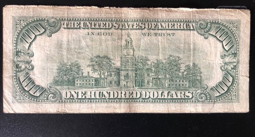 1977 Series 100 Dollar Bill Federal Reserve New York. Serial Number J 08374823 A - Picture 2 of 2