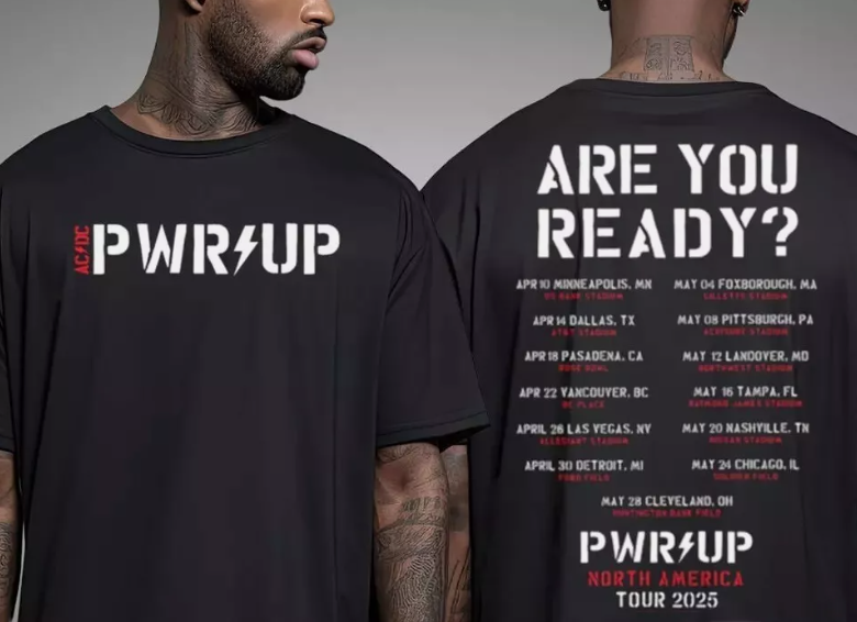 ACDC tour 2025 t-shirt, Are You Ready PWR UP 2025