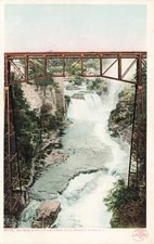 c1910 Railroad Bridge Rainbow Falls Ausable Chasm Adirondack Mountains NY P485