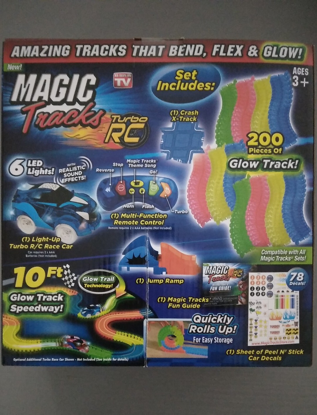 Magic Tracks RC Remote Control Turbo Race Cars & 10 ft Glow Track