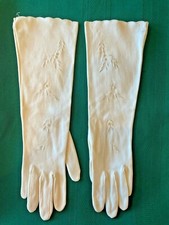 Vintage Women Sz 7.5 Evening Wedding Pearl Dotted Gloves Ivory Made in Germany