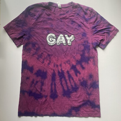 Size L GAY Men's Purple TShirt Unique Spiral Reverse Bleach Custom Tie Dye 1of1