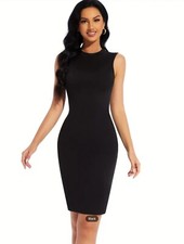 Women Soild Bodycon Dress Sexy Sleeveless Crew Neck Bag Hip Clothing.
