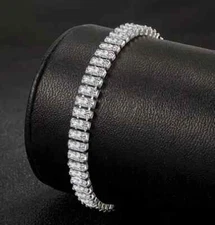 925 Sterling Silver Charm Tennis Bracelet 7 Ct Baguette Cut Simulated Diamond 7"