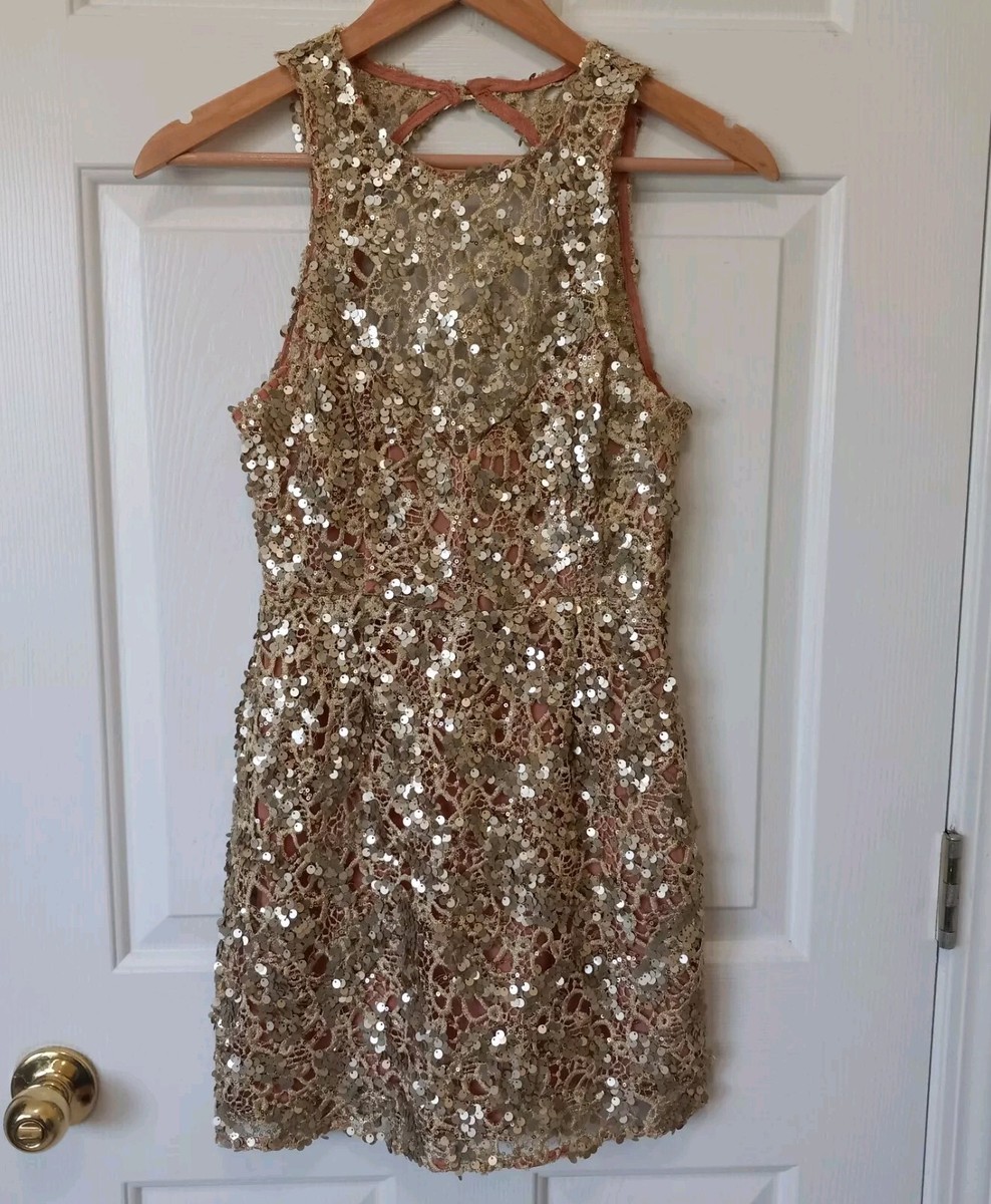 x by nbd sequin dress X by NBD Women's Gold Lace Sequined Mini Party Occasion Dress XS