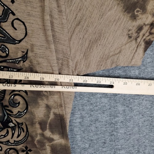 Vintage Y2K 2000s Affliction T-Shirt Men 2XL Beige Skull Coil Textured Biker - Picture 6 of 10