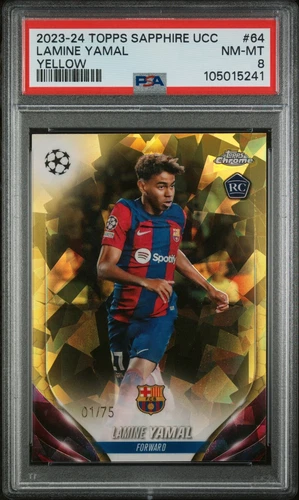 2023-24 Topps Chrome Sapphire UCC #64 Lamine Yamal - Yellow 01/75 RC PSA 8