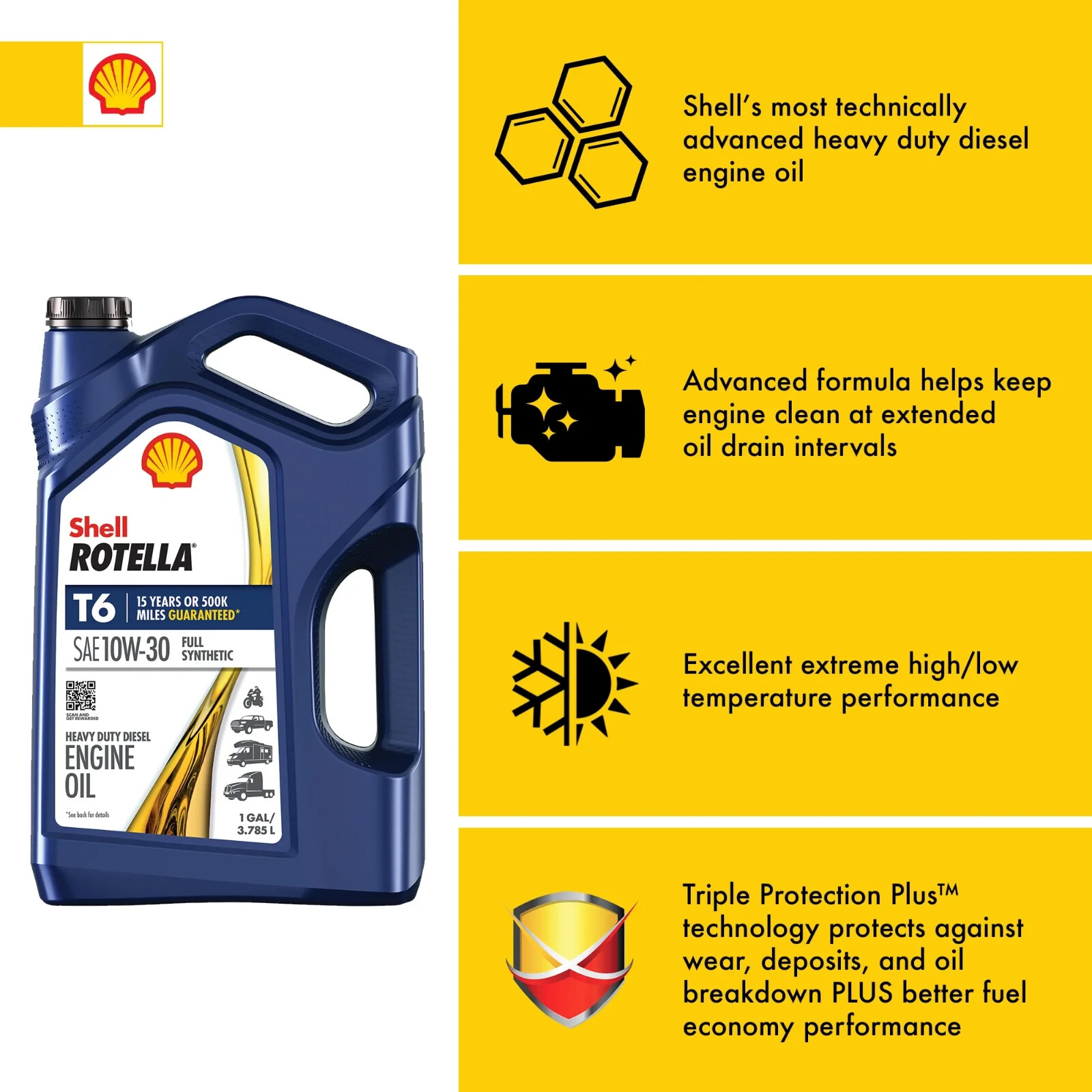 Shell Rotella T6 Full Synthetic 10W-30 Diesel Engine Oil, 1 Gallon