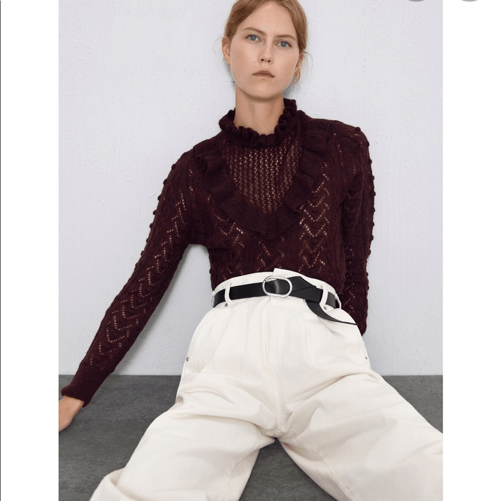 ニット+セーター ZARA KNIT SWEATER WITH RUFFLE TRIMS TRF Zara | Sweaters | Zara Knit Sweater With Ruffle Trims | Poshmark