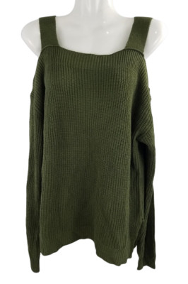 New $99 Hooked Up Juniors Green Knitted Cold-Shoulder Long-Sleeve Sweater Size M