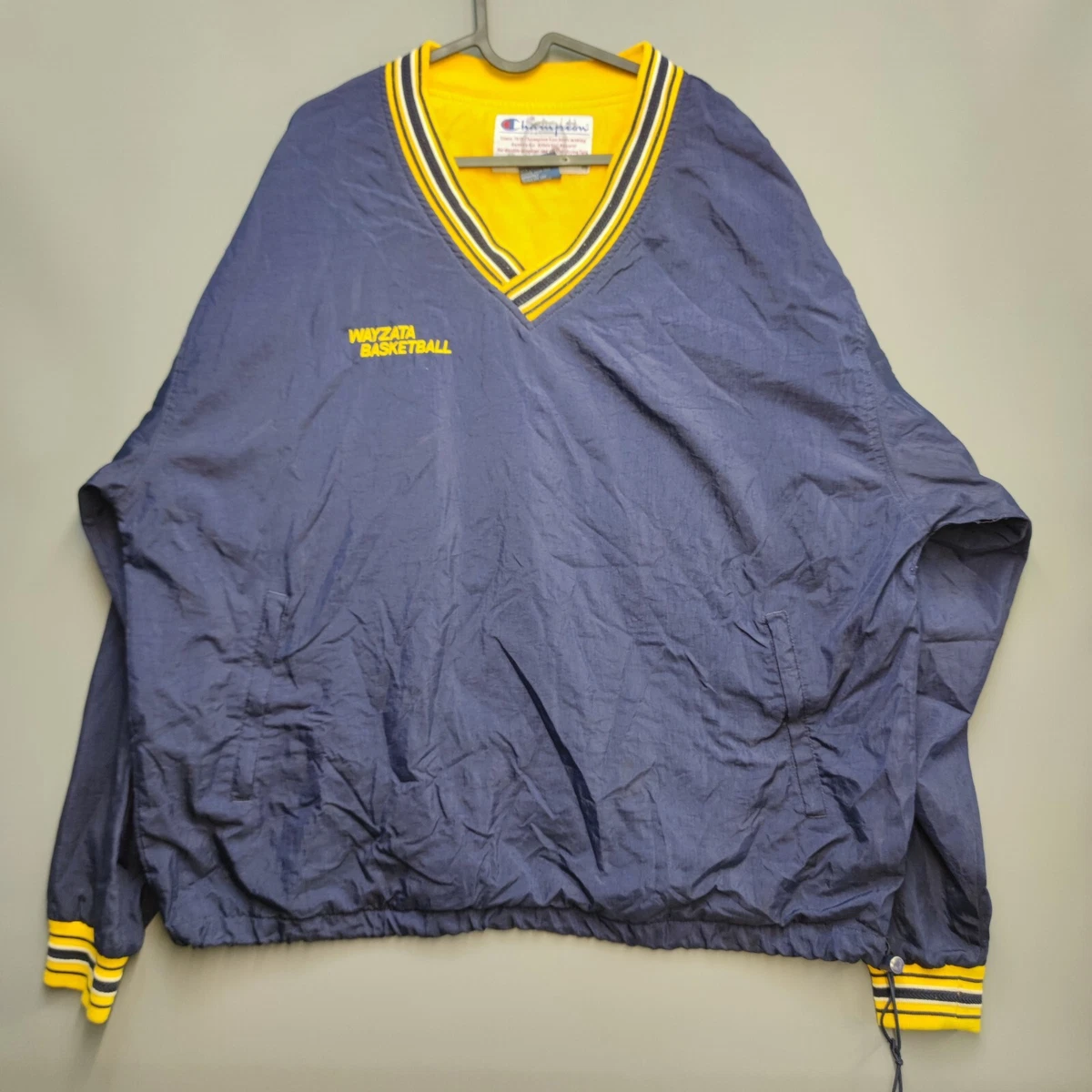 Vintage Champion Pullover Jacket Mens Large Blue V Neck Windbreaker Basketball