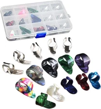 15pcs Stainless Steel Celluloid Thumb Finger Guitar Picks Plectrum + 15 Grid ...