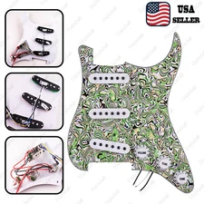 Prewired-Loaded SSS Pickguard Alnico V Pickups For Strat Green Shell&White