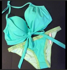 NWT Victoria's Secret wrap 32DDD,34DD BIKINI M SEAFOAM glow green mint stitched