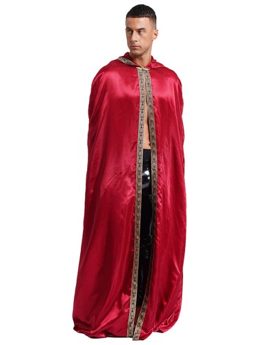 Men Hooded Cape Medieval Vintage Renaissance Cloak for Halloween Cosplay Costume - Picture 7 of 49