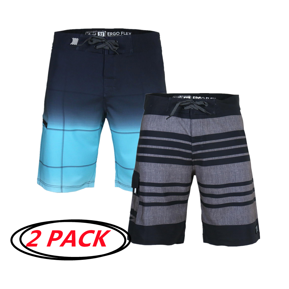 2 PCS Mens Striped Board Shorts Surfing Active Swim Trunk Sunbath
