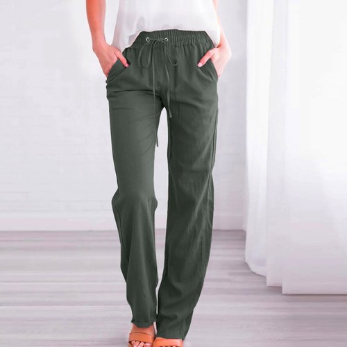 Women High Waisted Wide Leg Pants Casual Drawstring Elastic Trousers Comfy - Picture 17 of 54