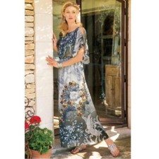 Soft Surroundings Abstract Paisley Floral Column Maxi Dress Grey Multi MEDIUM