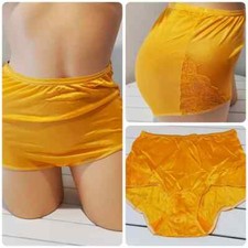 Shadowline Shiny Nylon Lace Granny Panty Brief Full Cut Sz 11 ORANGE Creme 17082