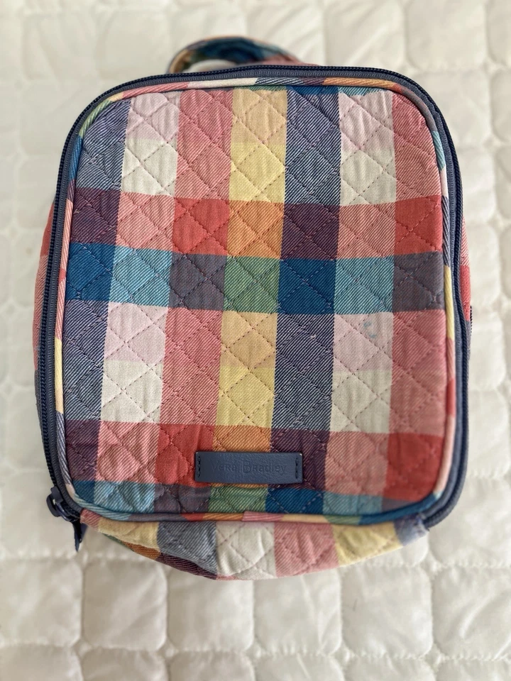 Bolsa de almoço Vera Bradley Tropics xadrez acolchoada algodão com zíper isolado bolsa escolar - Imagem 2 de 4