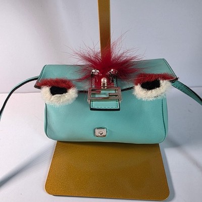Fendi Monster Baguette Blue Leather Micro Crossbody Bag