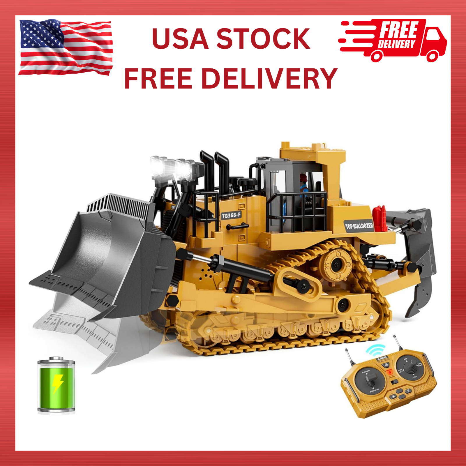 9-Channel Metal RC Bulldozer - Realistic Remote Control Kids Construction Play T