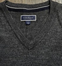 Mens Club Room Long Sleeve Gray Wool Blend Vee Neck Sweater Large