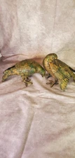 Vtg 1950's Asian Metal pair of  PIGEONS Rustic Patina Birds GARDEN DECOR Statue