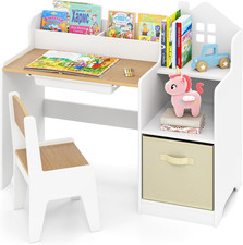 Kids Table and Chair Set, Toddler Art Craft Play Wood Activity Desk with Chairs