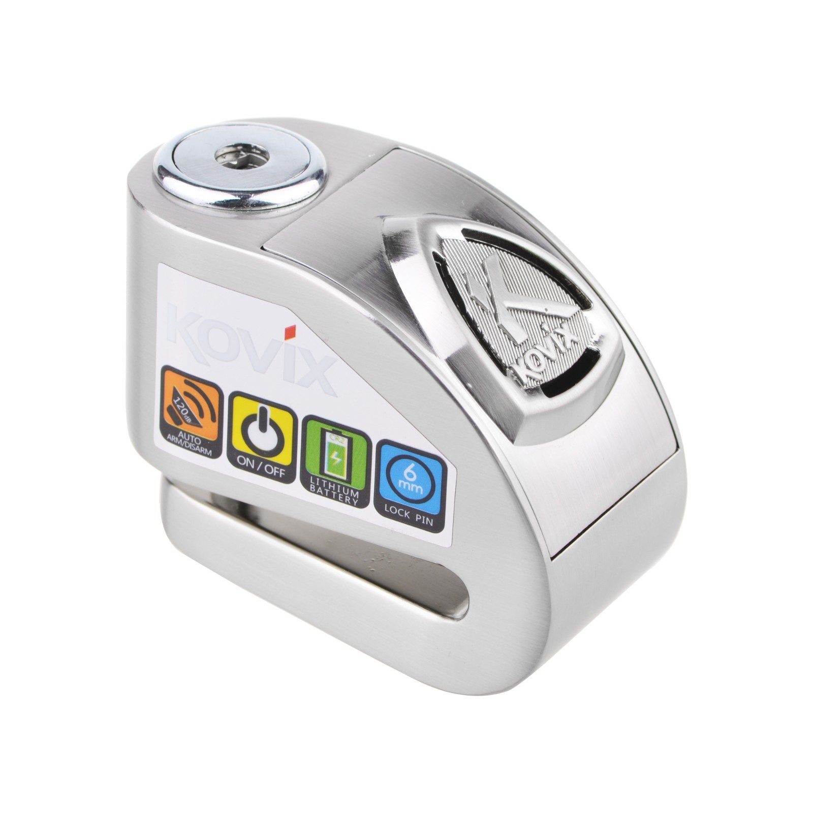 Kovix KD6 Alarmed Motorcycle 6mm Brake Disc Lock - Brushed Metal
