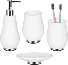 Bathroom Accessories Set 4 Pcs Toothbrush Holder Soap Dispenser Ceramic Bathroom