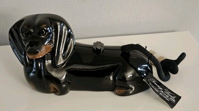 RARE & NEW Timmy Woods Hand Carved Acacia Wood Dog Doxie Handbag Purse Bag