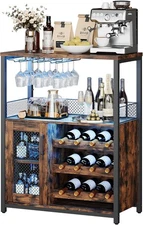 3-Tier 12 Bottles Wine Bar Cabinet Wine Rack Coffee Bar Cabinet with LED Light