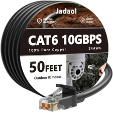 Cat6 Outdoor Ethernet Cable 50ft, 24AWG 10Gbps Support Cat8/7 Network, Pure C...