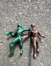 Vintage Set Of 2 Ajax Archer Space Alien Men Hard Plastic Green Copper