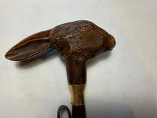 Carved Rabbit (Hare) Head Long Wooden Shoe Horn with Hanging Loop
