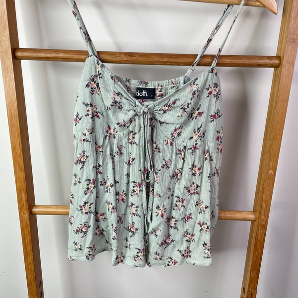 Dotti Tank Top Womens 8 Grey Textured Floral Camisole V-Neck Sleeveless Casual