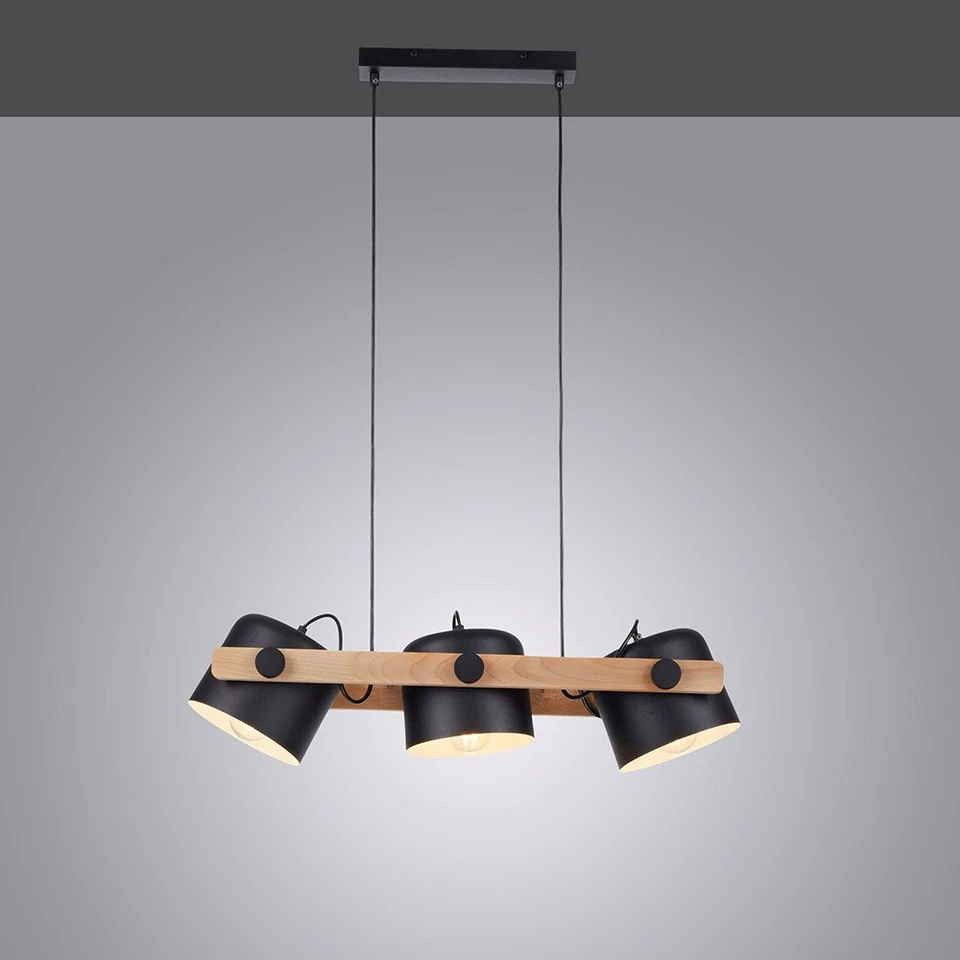 Pendelleuchte Cup Holz natur Schwarz matt max. 3 x 60W E27 schwenkbar kürzbar - Bild 3 von 4