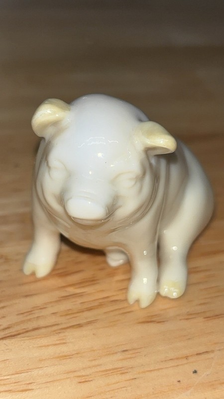 Vintage Belleek Seated Pig Porcelain Figurine Ireland 3" tall