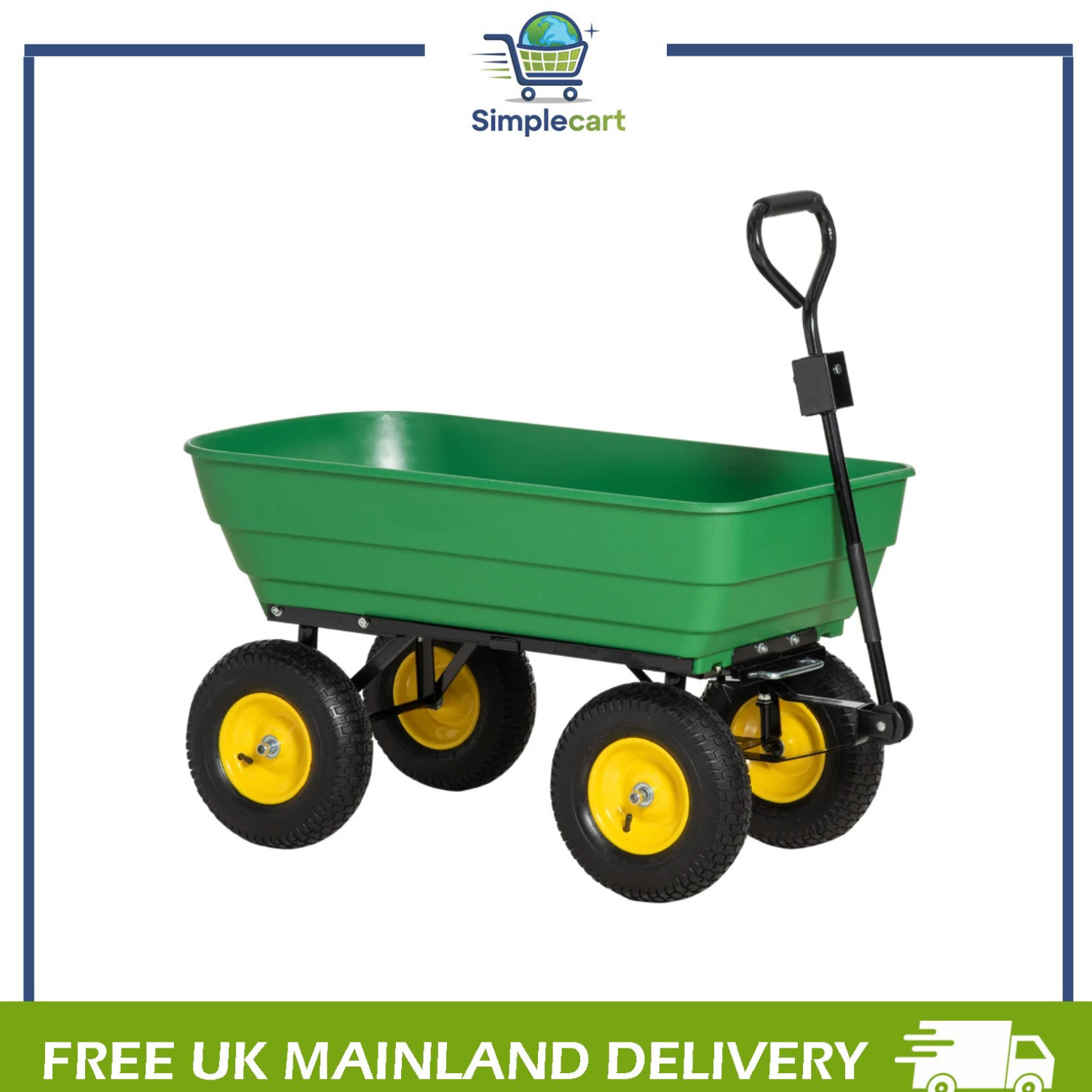 Garden Heavy Duty 4 Wheel Trolley Cart Dump Truck Utility Wheelbarrow Tipper - Image 3