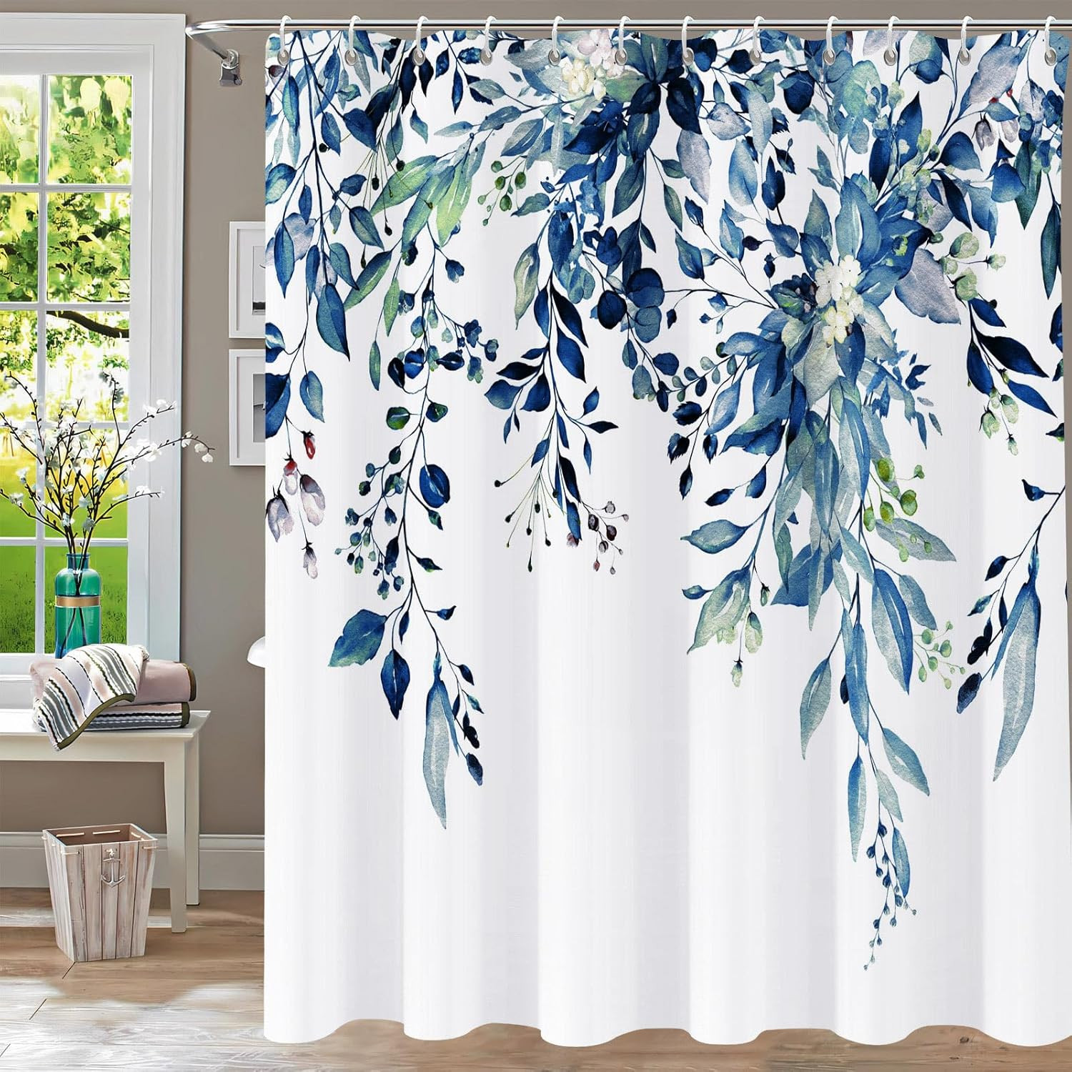 Shower Curtain Blue Eucalyptus Shower Curtains for Bathroom, Watercolor Leaf Sho