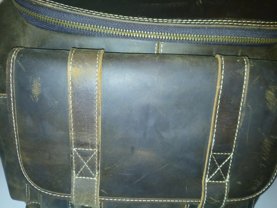 USED BOSTANTEN Backpack Work School Bag Oiled Leather Brown Rustic Outdoors - Image 3 of 4