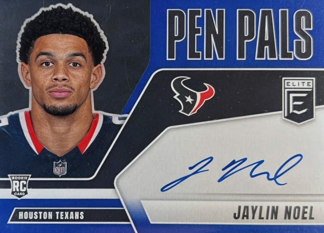 Jaylin Noel 2025 Panini Elite Blue Pen Pals on-card Rookie Auto - Texans