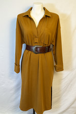 Mystree Womens Shirt Dress Mustard Brown Midi Collared Long Sleeve Medium