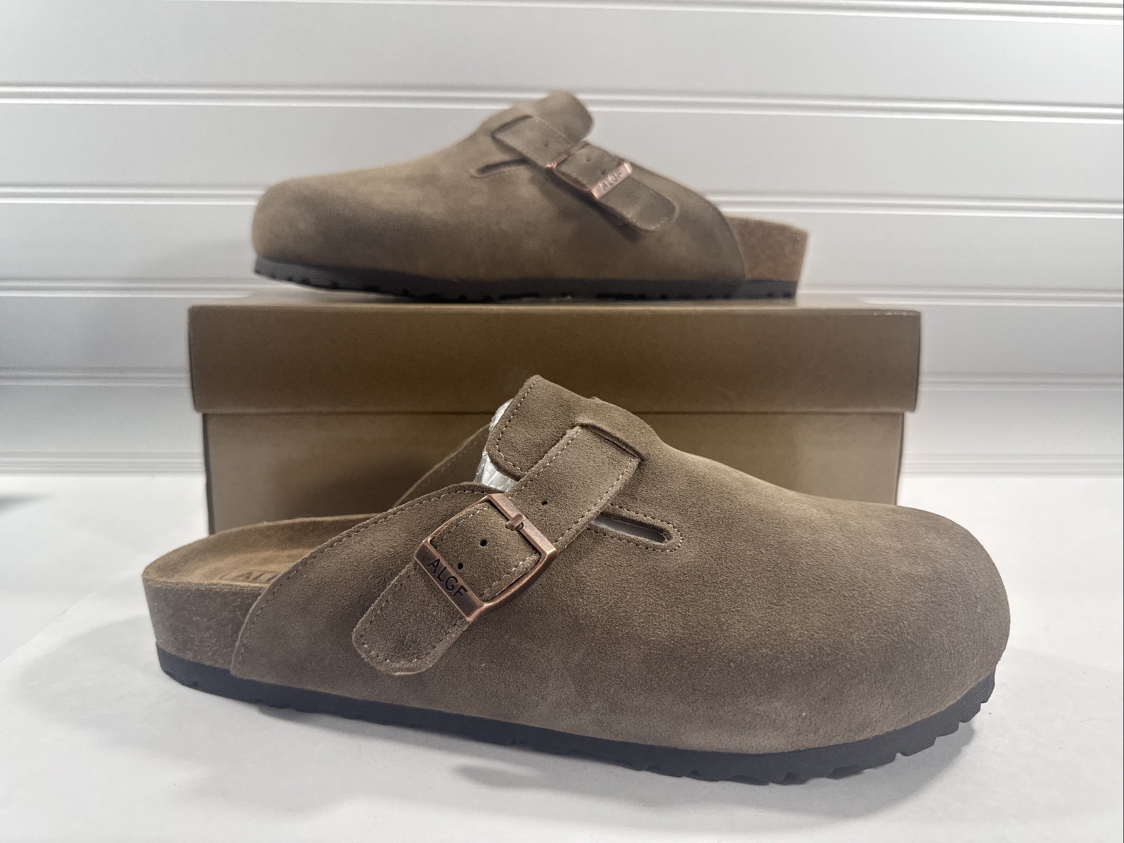 ALGF Women’s Genuine Suede Clogs for Women Slip-On Buckle Slides 7.5