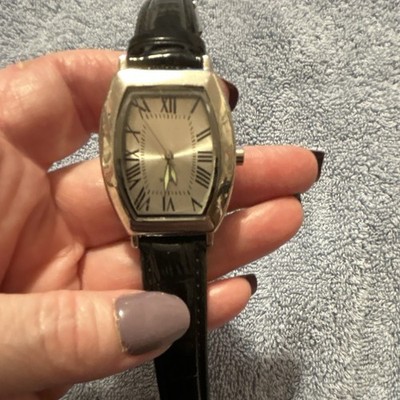Seiko Women s Dress Quartz Tonneau SS 23mm Silver Roman Dial Black Strap