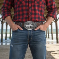Men Silver Metal Belt Buckle Deer Nature Hunter Western Fashion Casual Day Wear
